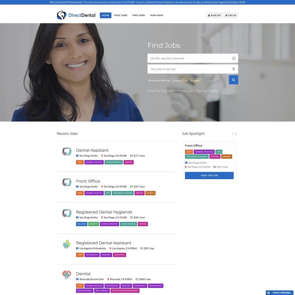 DirectDental - An online dental staffing agency that makes hiring dental staff easier. Post jobs once and reach qua
